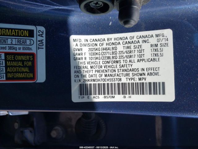 2HKRM3H70EH553708 Honda Cr-v Ex-l