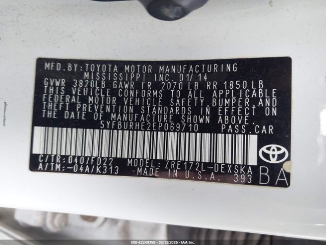 5YFBURHE2EP069710 Toyota Corolla S Plus