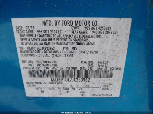 MAJ6P1UL7JC233962 Ford Ecosport Se
