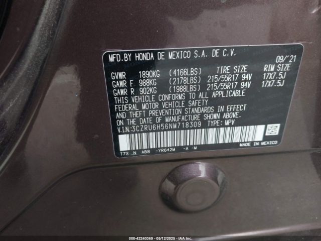 2022 HONDA HR-V 3CZRU6H56NM718309 Photo 8