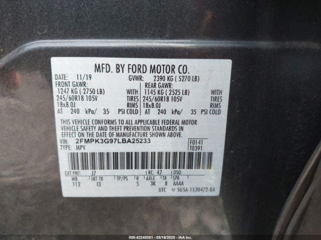 2FMPK3G97LBA25233 Ford EDGE SE