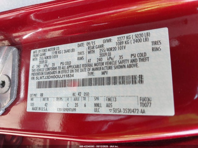 5LMTJ3DH0GUJ11834 Lincoln MKC