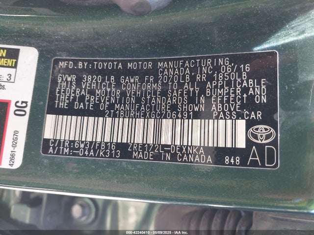 Toyota COROLLA LE 2016 2T1BURHEXGC706491 Image 9