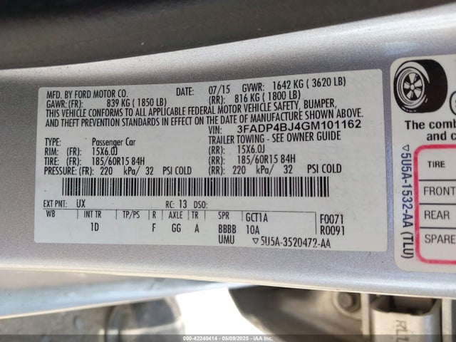 Ford FIESTA SE 2016 3FADP4BJ4GM101162 Image 9