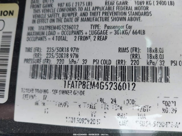 1FATP8EM4G5236012 Ford Mustang V6