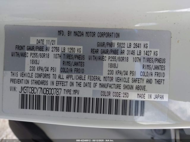 JM3TCBCY7N0600787 Mazda Cx-9 Touring