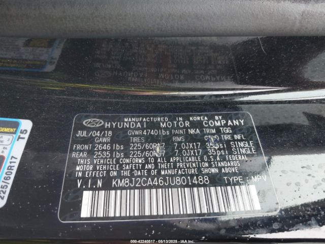 KM8J2CA46JU801488 Hyundai TUCSON SE