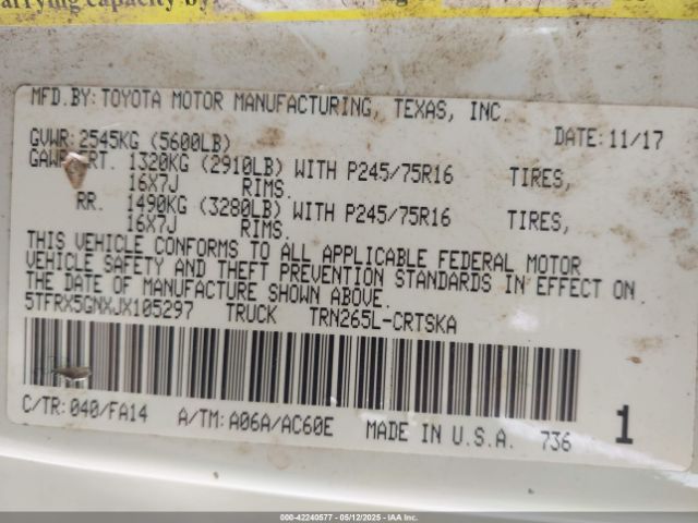 5TFRX5GNXJX105297 Toyota 2tr-fe