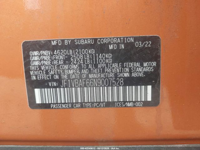 2022 SUBARU WRX JF1VBAF66N9007528 Photo 8