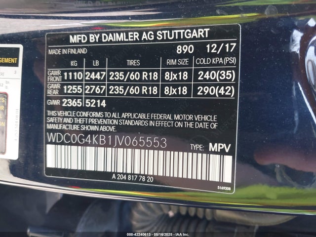 WDC0G4KB1JV065553 Mercedes-Benz m274