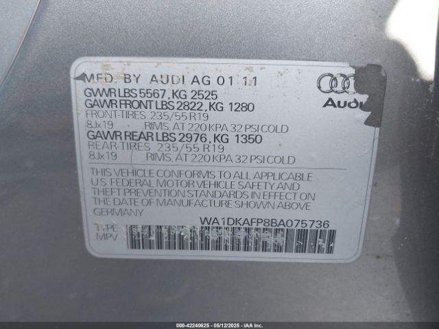 2011 AUDI Q5 WA1DKAFP8BA075736 Photo 8