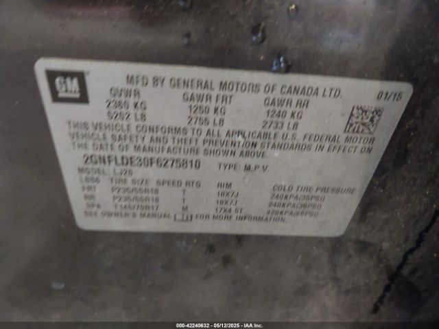 2GNFLDE30F6275810 Chevrolet Equinox Ltz