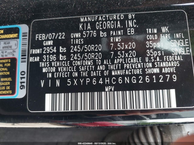 5XYP64HC6NG261279 KIA Telluride S
