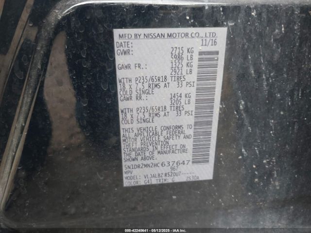 5N1DR2MN2HC637647 Nissan Pathfinder S