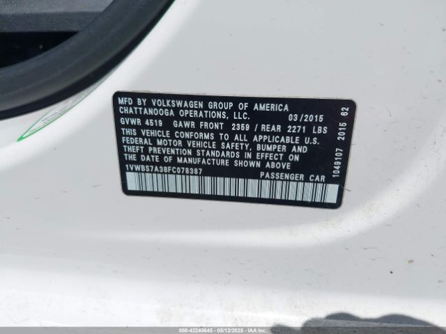 1VWBS7A38FC078387 Volkswagen Passat 1.8t Sport