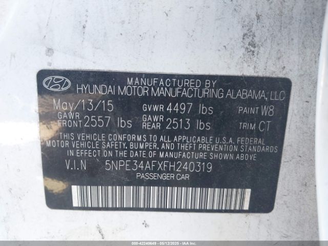 5NPE34AFXFH240319 Hyundai Sonata Sport