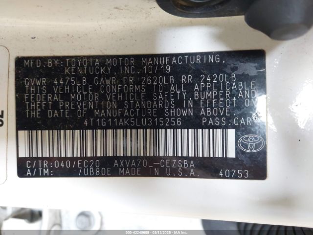 4T1G11AK5LU315256 Toyota Camry Se Nightshade Edition