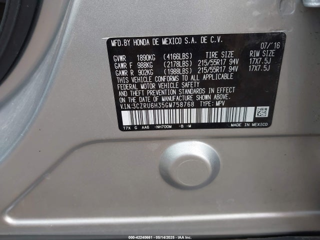 3CZRU6H35GM758768 Honda HR-V LX