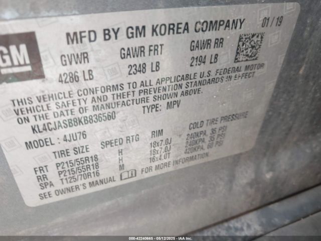 KL4CJASB8KB836560 Buick Encore Fwd Preferred