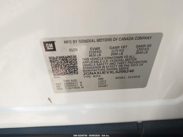 2GNAXUEVXL6206246 Chevrolet Equinox Awd Lt 1.5l Turbo