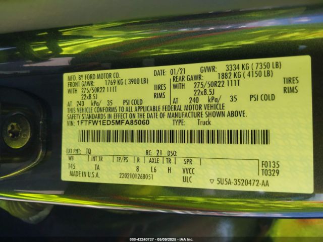 1FTFW1ED5MFA85060 Ford F150 Supercrew