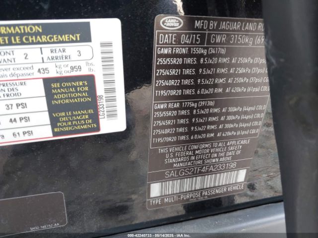 2015 LAND ROVER RANGE ROVER SALGS2TF4FA233198 Photo 8