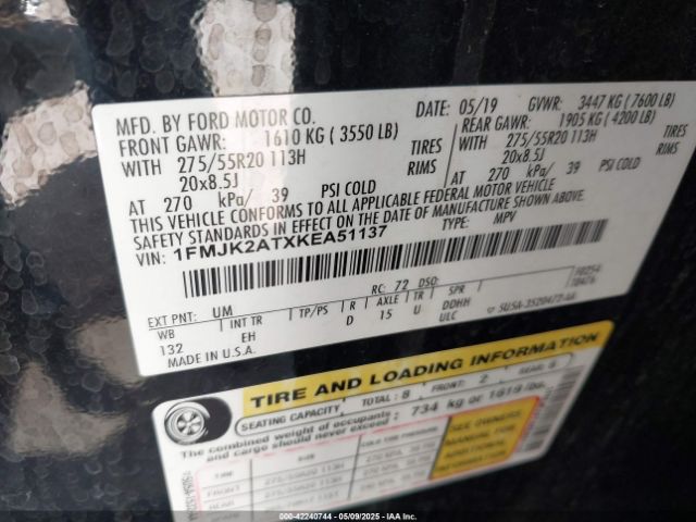 1FMJK2ATXKEA51137 Ford Expedition Max Limited