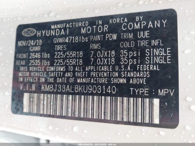 2019 HYUNDAI TUCSON KM8J33AL8KU903140 Photo 8