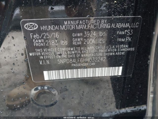 5NPD84LF6HH032242 Hyundai ELANTRA SE