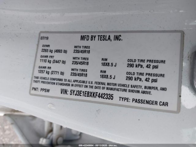 2019 TESLA MODEL 3 5YJ3E1EBXKF442335 Photo 8
