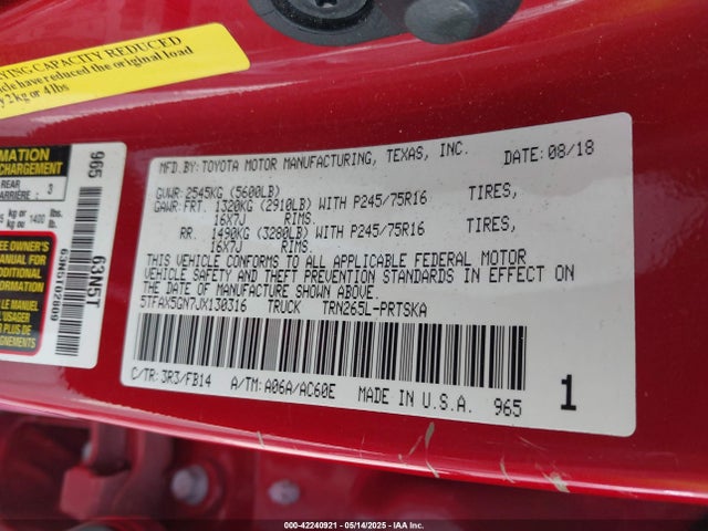 5TFAX5GN7JX130316 Toyota Tacoma Sr