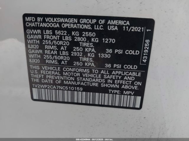 1V2WP2CA7NC510159 Volkswagen Atlas 2.0t Se W/technology
