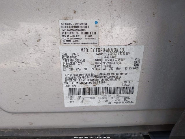 Lincoln MKX 2016 2LMTJ8KR3GBL33189 Image 9
