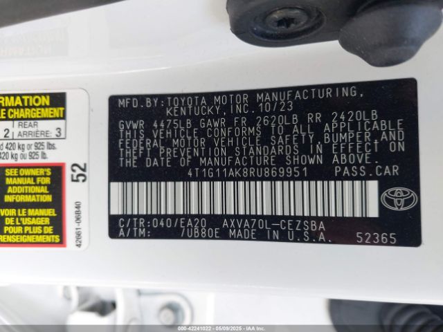4T1G11AK8RU869951 Toyota CAMRY SE