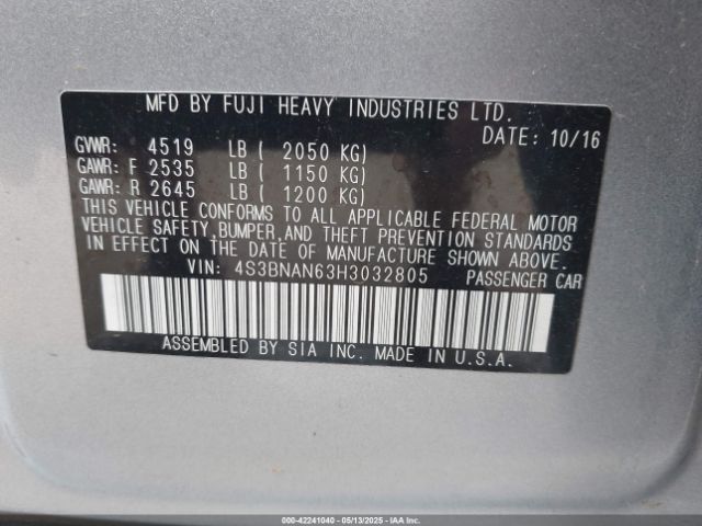 4S3BNAN63H3032805 Subaru Legacy 2.5i Limited