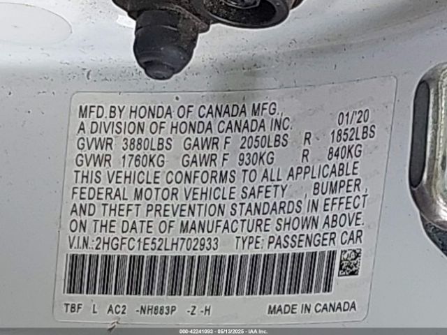 2HGFC1E52LH702933 Honda CIVIC SI SEDAN