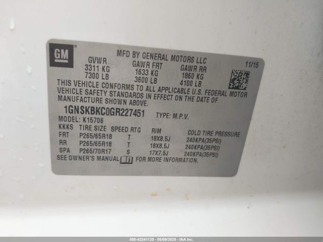 1GNSKBKC0GR227451 Chevrolet Tahoe Lt