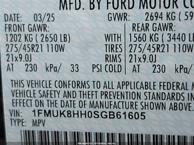 1FMUK8HH0SGB61605 Ford tivct