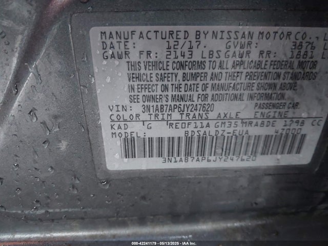 3N1AB7AP6JY247620 Nissan SENTRA SV