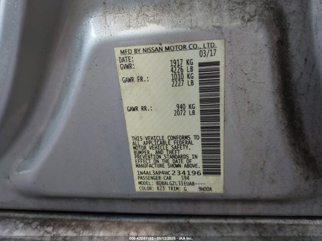 1N4AL3AP4HC234196 Nissan Altima 2.5 S
