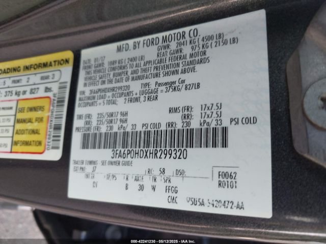 2017 FORD FUSION 3FA6P0HDXHR299320 Photo 8