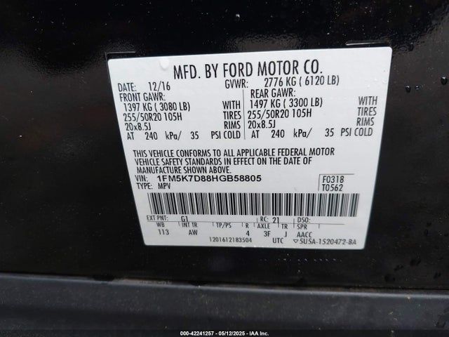 1FM5K7D88HGB58805 Ford 3.5l ti-vct