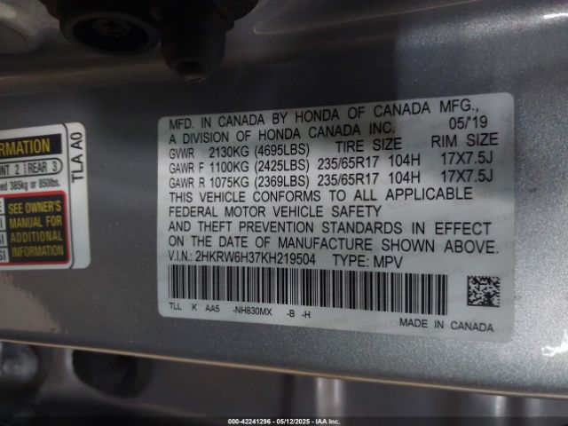 2HKRW6H37KH219504 Honda CR-V LX