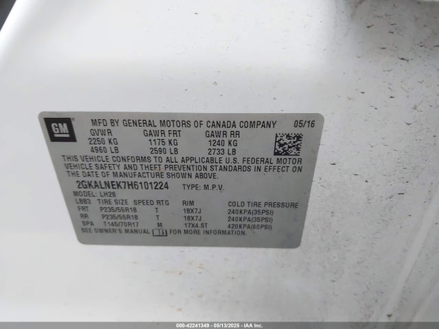 2GKALNEK7H6101224 GMC lea - sidi: spark ignited direct injection, e85 max, alum