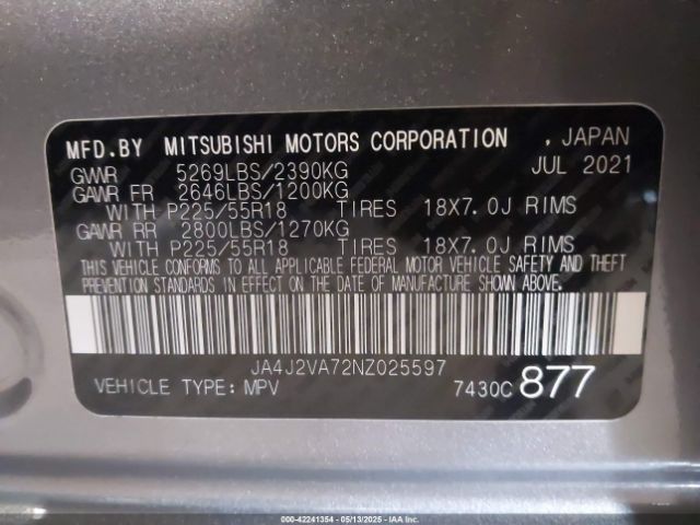 2022 MITSUBISHI OUTLANDER PHEV JA4J2VA72NZ025597 Photo 8