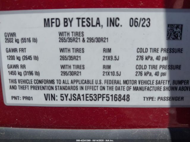 2023 TESLA MODEL S 5YJSA1E53PF516848 Photo 8