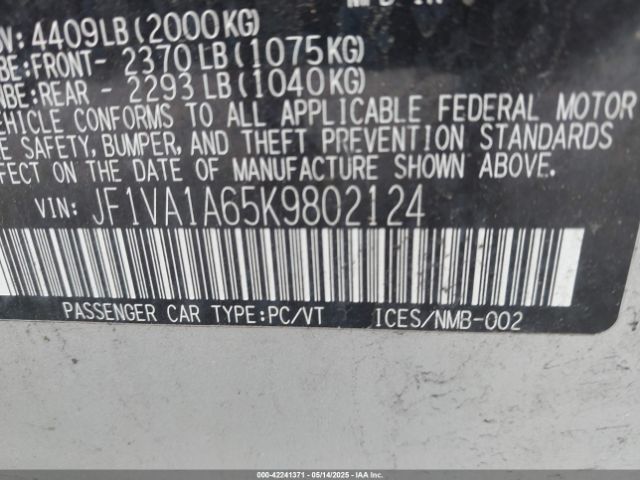 JF1VA1A65K9802124 Subaru WRX
