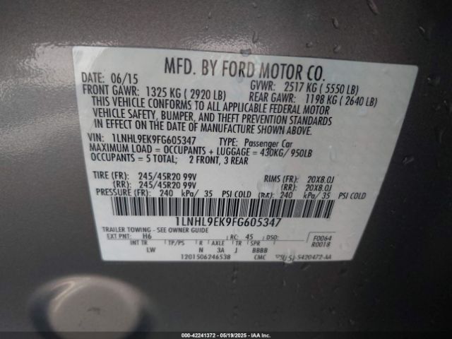 2015 LINCOLN MKS 1LNHL9EK9FG605347 Photo 8