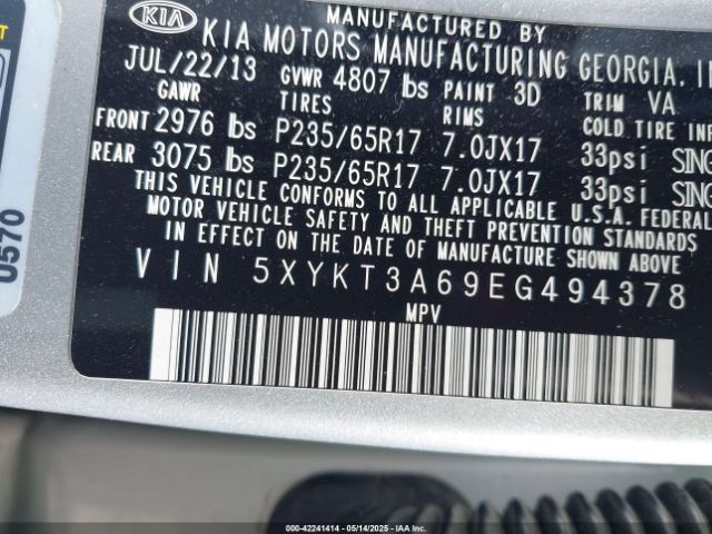 5XYKT3A69EG494378 KIA SORENTO LX