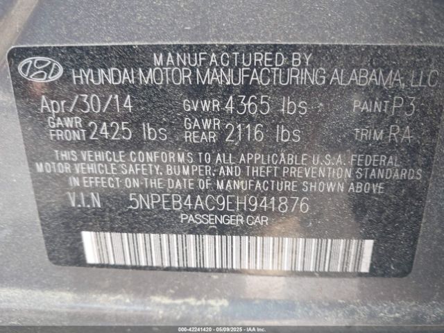 5NPEB4AC9EH941876 Hyundai SONATA GLS